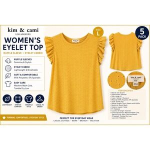 Kim & Cami Mustard‎ Yellow Eyelet Ruffle Sleeve Top Large A2077-D407